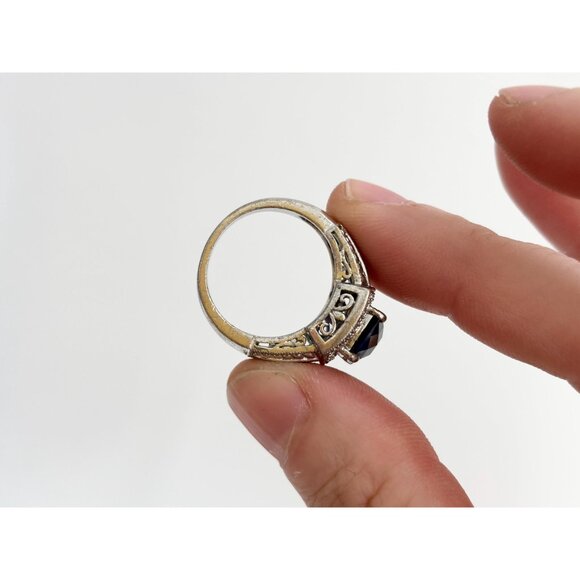 Blue Sapphire Cushion Cut Faceted 925 Sterling Silver Vintage Ring - sz 7 - Picture 6 of 12